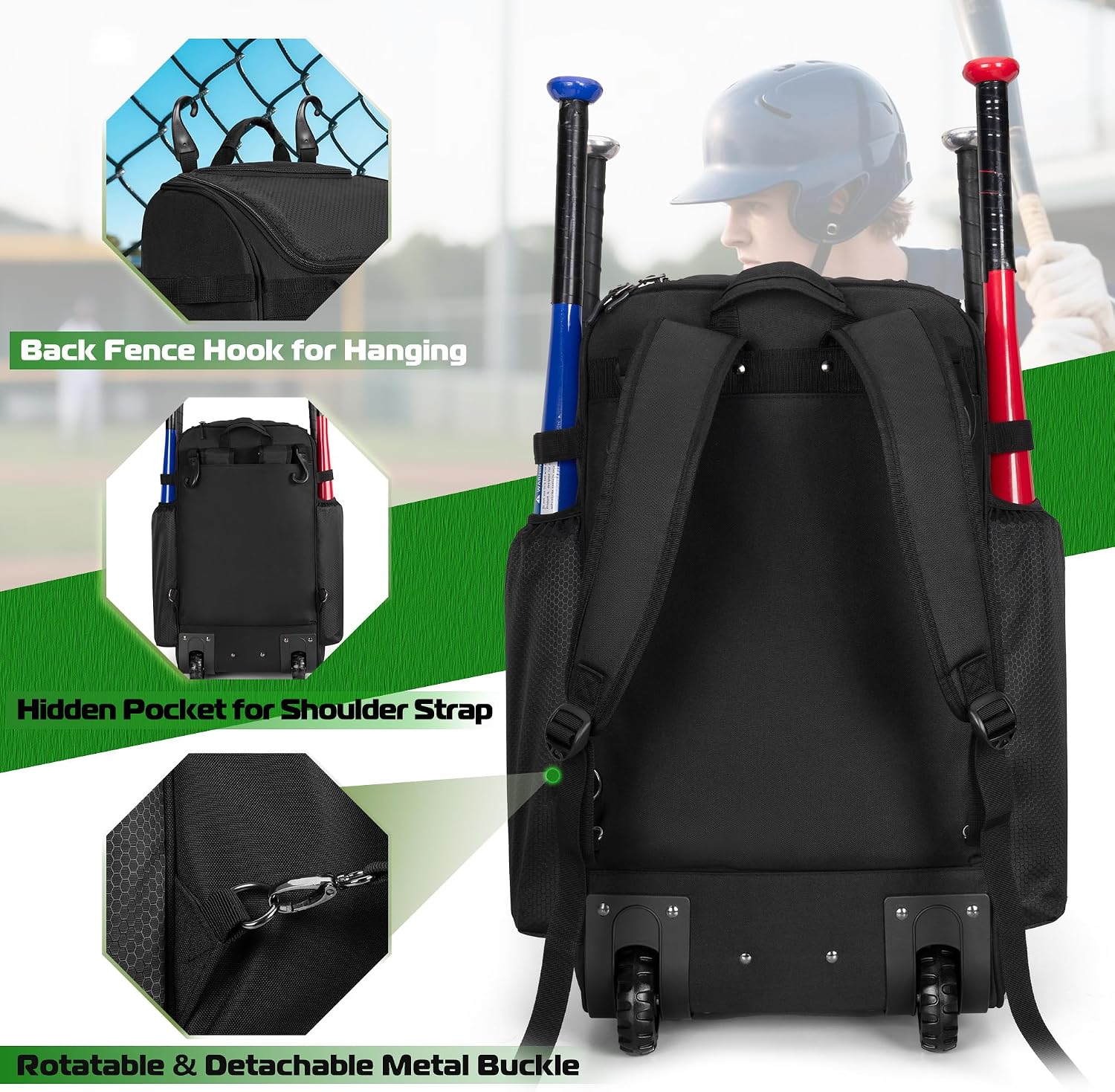 바퀴 달린 롤링 야구 배낭, 헤비 듀티 소프트볼 장비  - Sports Equipment Bat 리뷰 및 가격